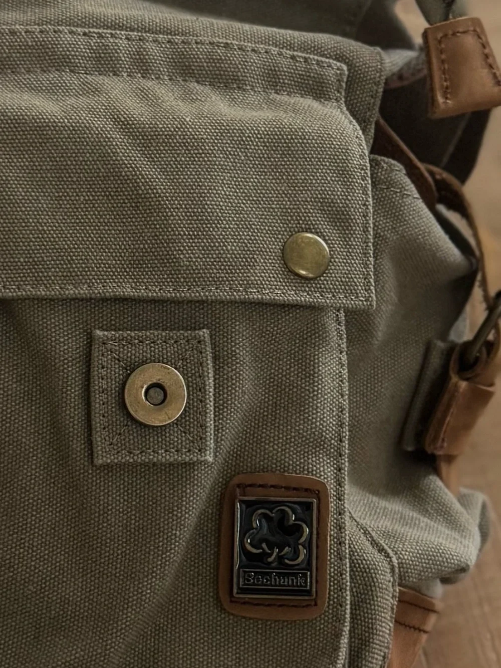 New Canvas Messenger Bag with Leather Straps - Olive army green khaki unisex